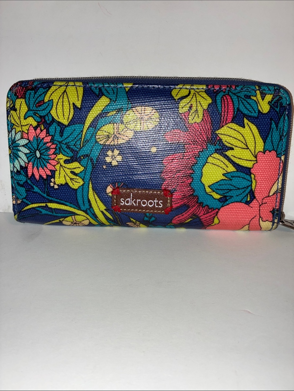 Sakroots Wallet, Blue with Flowers